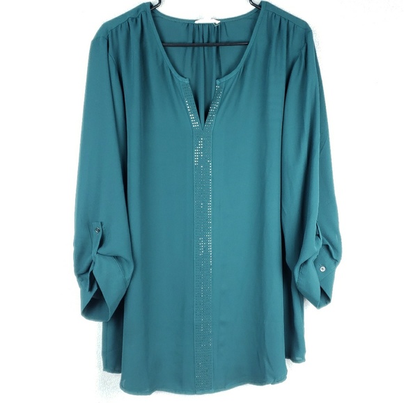 Maurices Tops - Maurices Semi Sheer Tunic Top Roll tab Sleeves